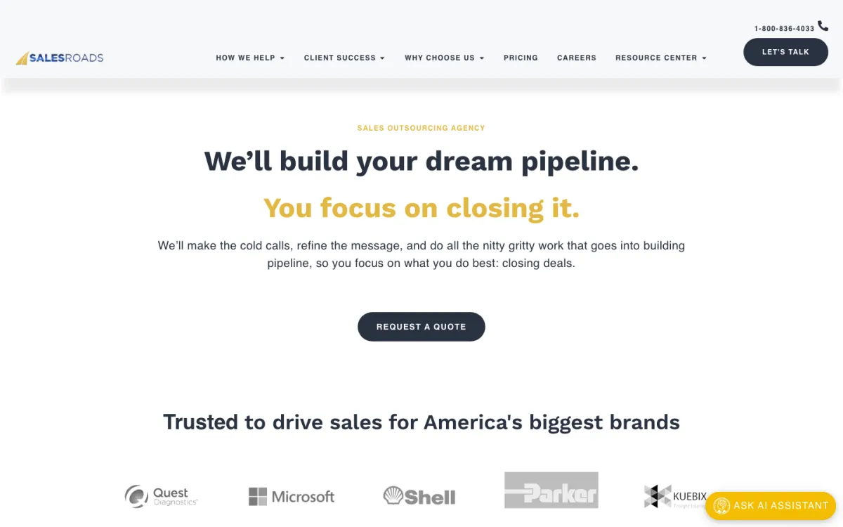 SalesRoads homepage, captured September 28, 2026